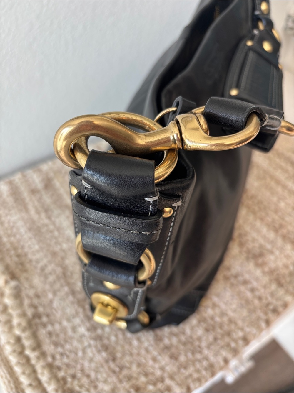 Coach Carly Black Leather Shoulder Bag with Gold Hardware - Picture 5 of 16
